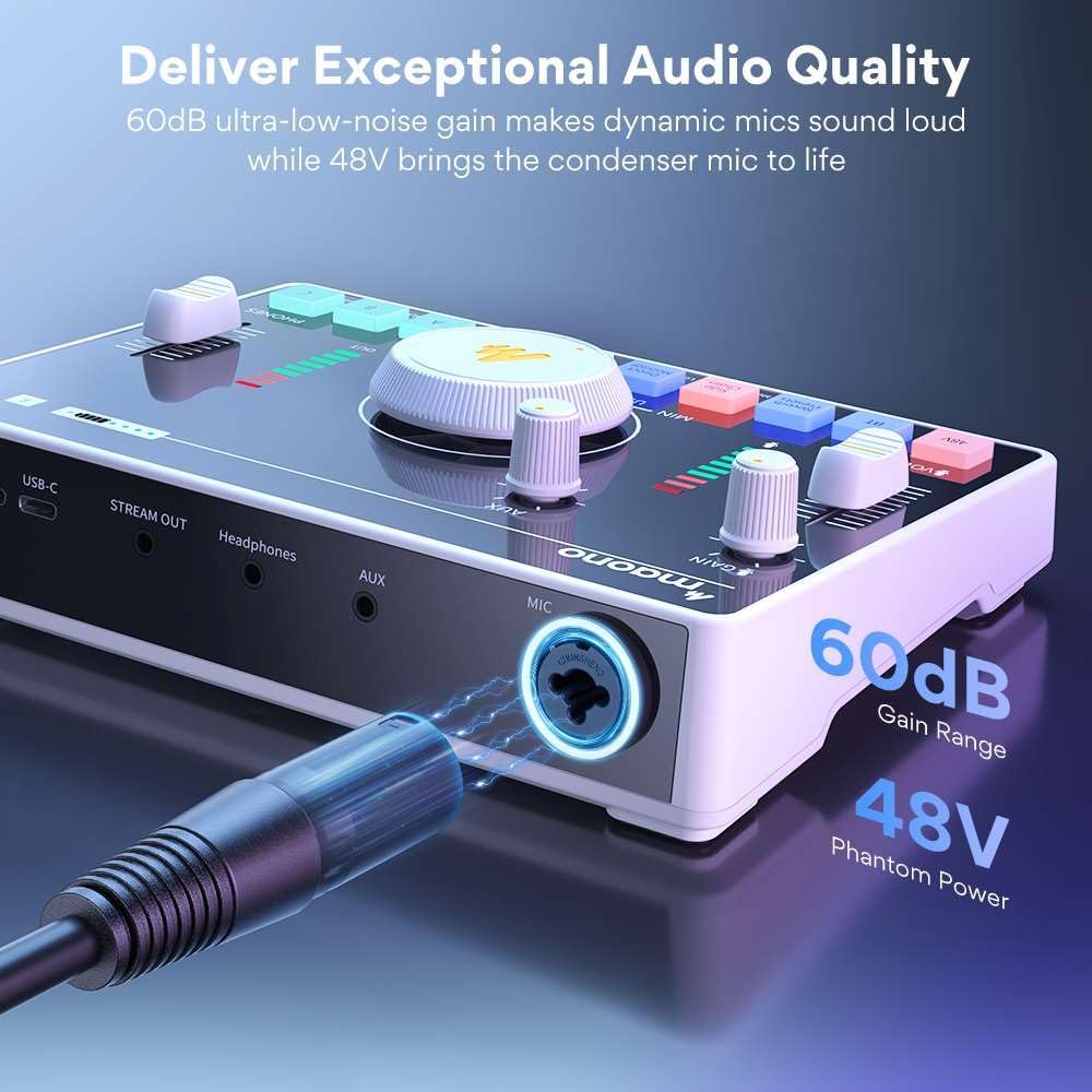 마오노 캐스터 AMC2 NEO 화이트 스트리밍 오디오 믹서 휴대용 블루투스 오디오 인터페이스